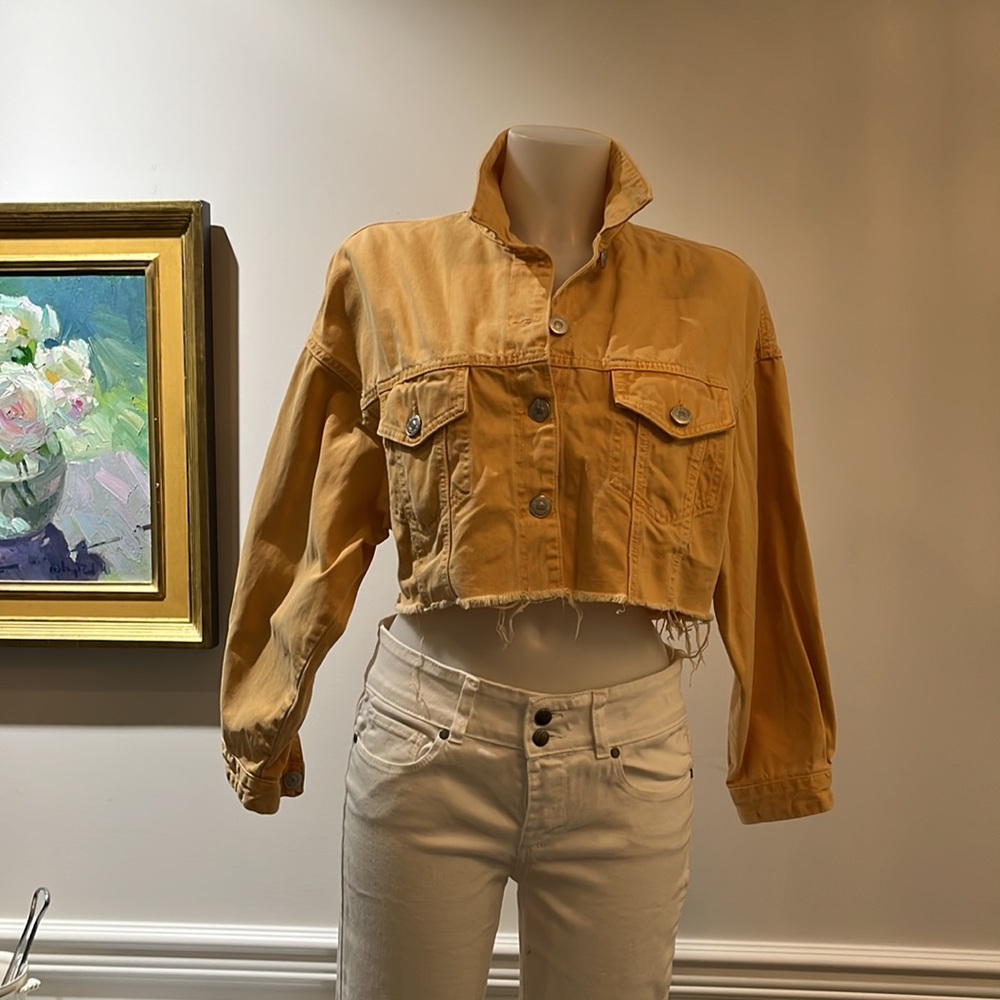 Zara cropped faded orange Jean Jacket